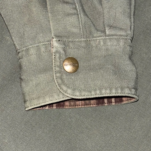 Vintage Carhartt Chore Barn Jacket Green Cotton Canvas Flannel Lined XL Utility - Picture 15 of 15